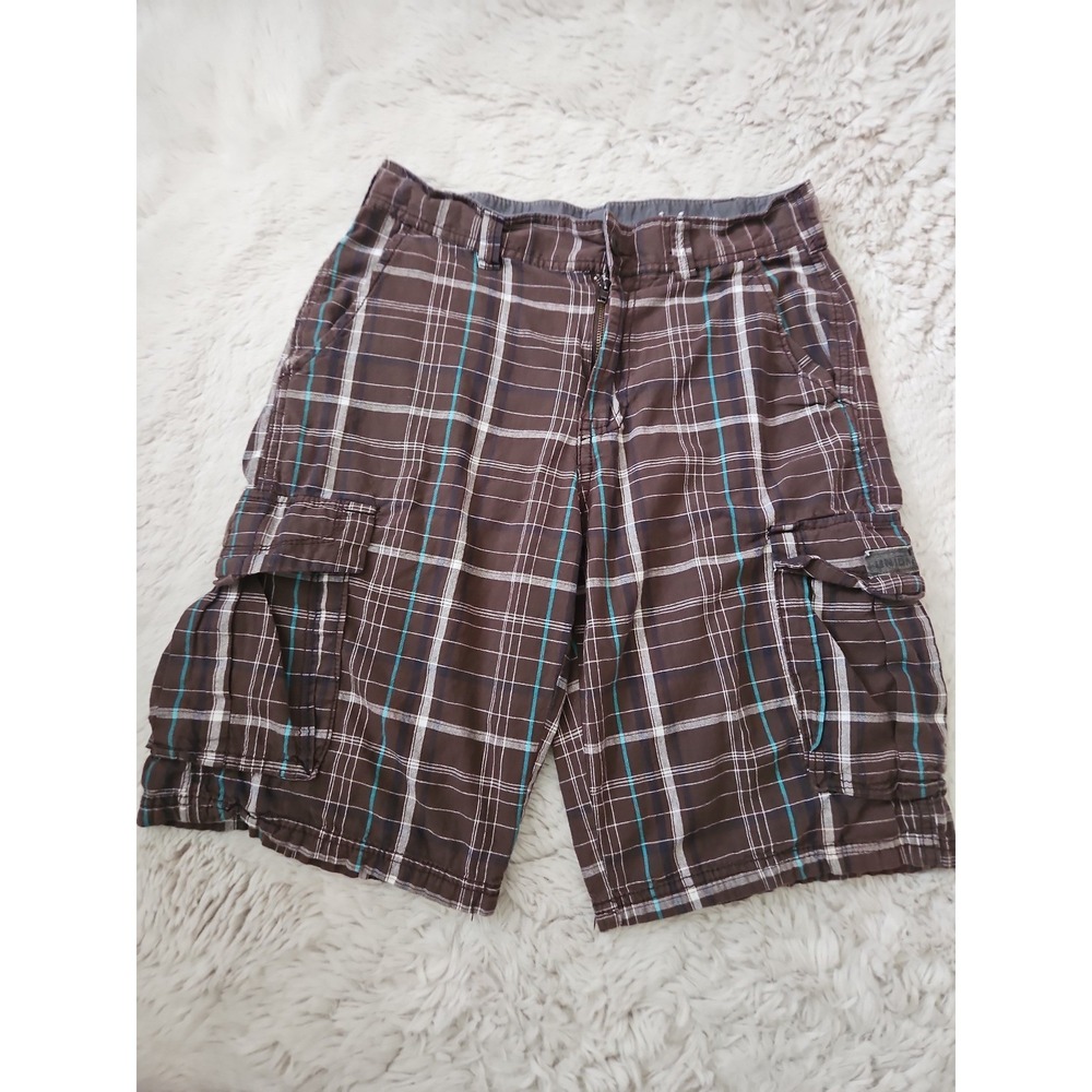 Y2K UNIONBAY Brown Plaid Cargo Shorts Men's Size 32 Skater Surf Grunge 00s
